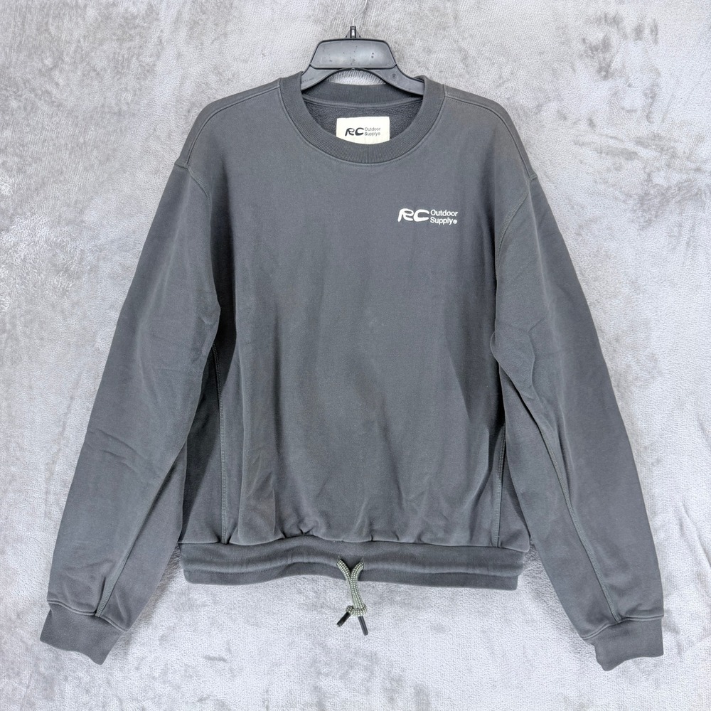 RC Outdoor Supply Mens Gray Crewneck Sweatshirt Graphic Drawstring Hem Size M